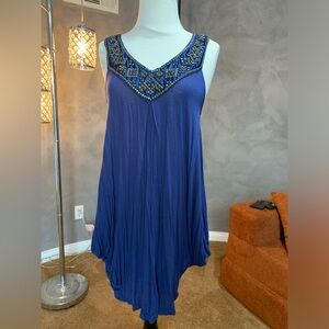 Blue Embellished Sleeveless Dress